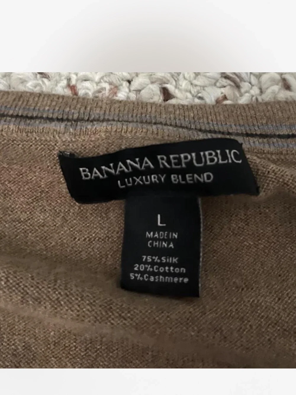 Banana Republic Men's V-Neck Luxury Blend Silk Cotton Cashmere Sweater in Tan